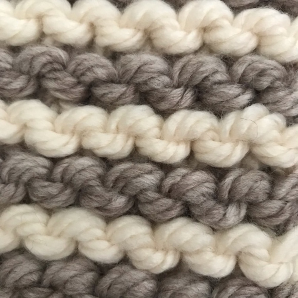 Handmade Chunky White and Beige Stripe Kni… - Picture 3 of 3